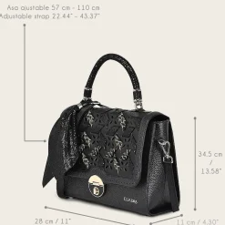 Women Cuadra Top Handle & Satchel Bags-Printed Black Leather Satchel Bag