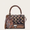 Women Cuadra Top Handle & Satchel Bags-Printed Brown Leather Satchel Bag