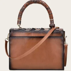 Women Cuadra Top Handle & Satchel Bags-Printed Brown Leather Satchel Bag