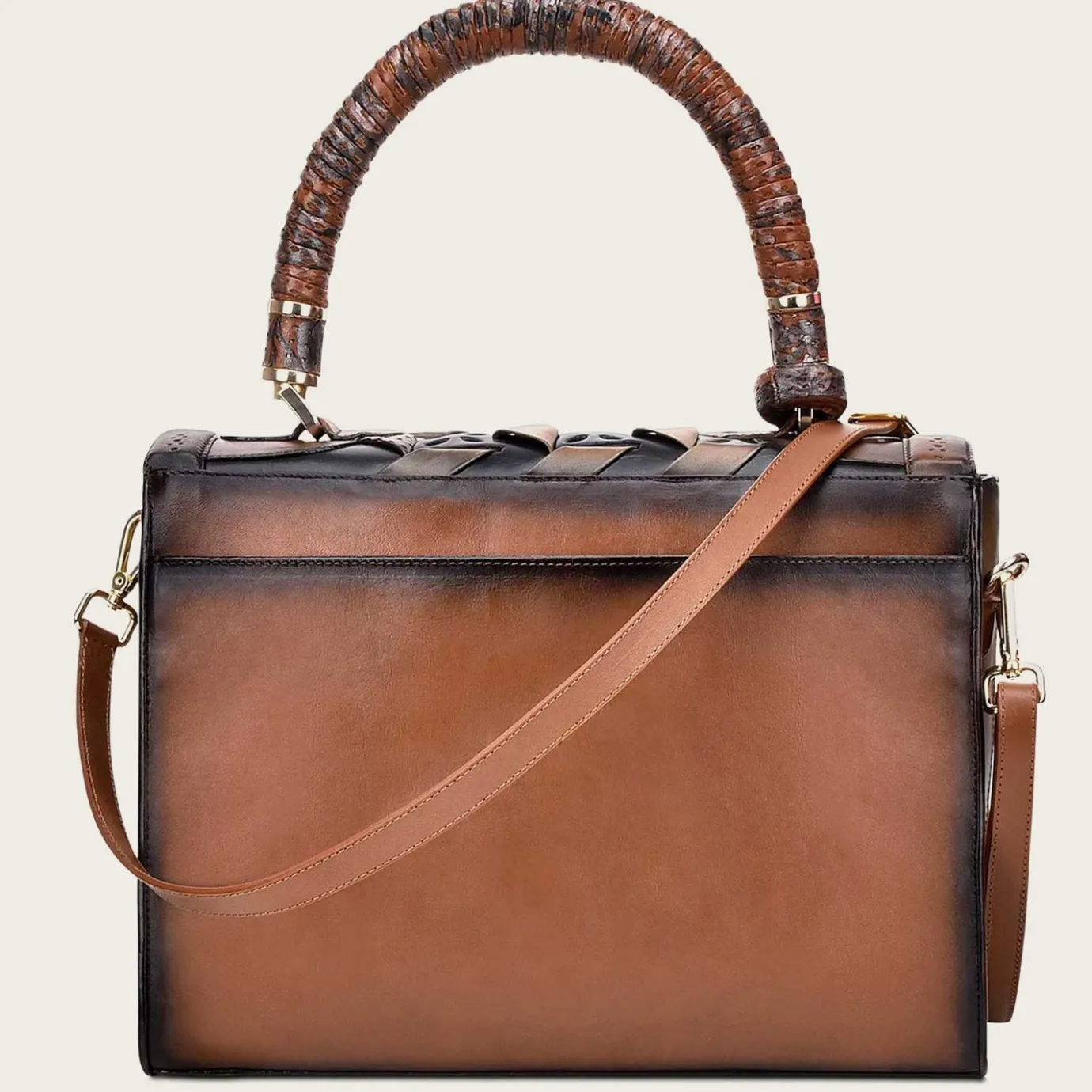 Women Cuadra Top Handle & Satchel Bags-Printed Brown Leather Satchel Bag