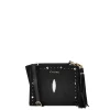 Women Cuadra Crossbody Bags-Studded Black Leather Crossbody Bag