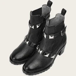 Women Cuadra Ankle Boots & Booties-Urban Black Bootie With Decorative Stripes