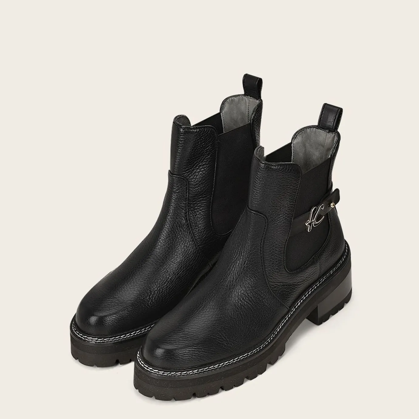 Women Cuadra Ankle Boots & Booties-Urban Black Leather Deer Bootie