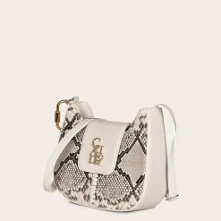 Women Cuadra Crossbody Bags-White Exotic Leather Shoulder Bag With Handmade Interweaving Detail