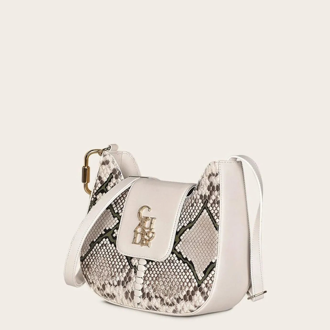 Women Cuadra Crossbody Bags-White Exotic Leather Shoulder Bag With Handmade Interweaving Detail