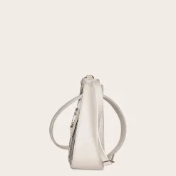 Women Cuadra Crossbody Bags-White Exotic Leather Shoulder Bag With Handmade Interweaving Detail