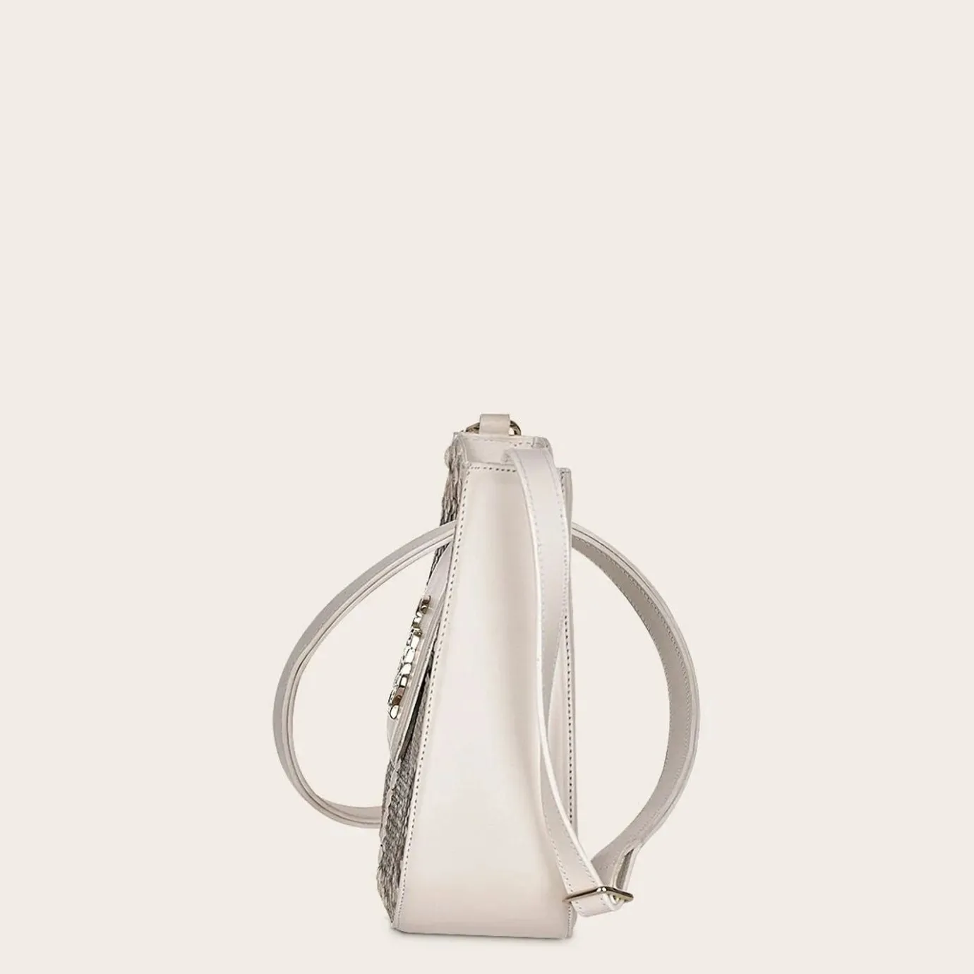 Women Cuadra Crossbody Bags-White Exotic Leather Shoulder Bag With Handmade Interweaving Detail