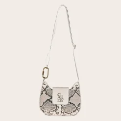 Women Cuadra Crossbody Bags-White Exotic Leather Shoulder Bag With Handmade Interweaving Detail