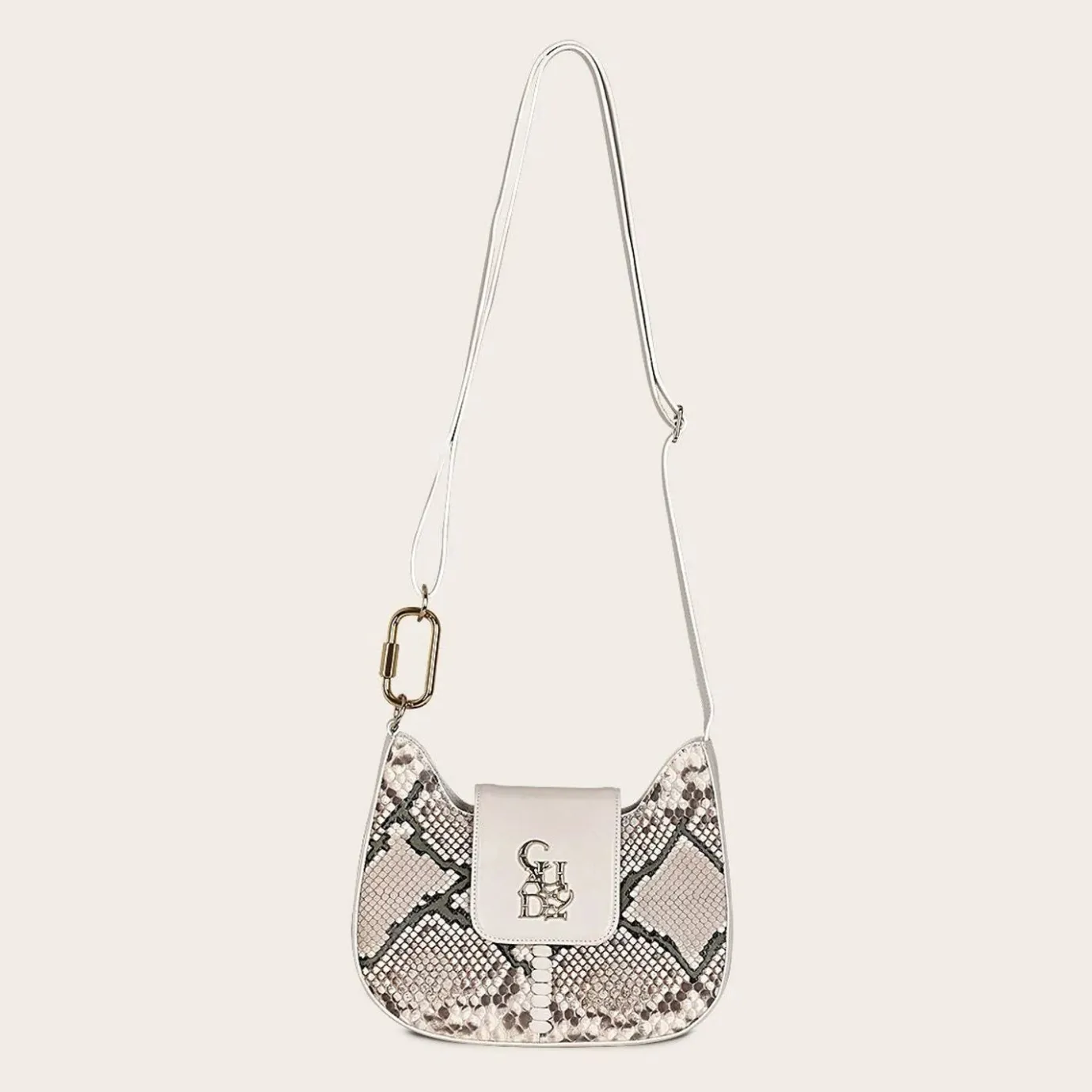 Women Cuadra Crossbody Bags-White Exotic Leather Shoulder Bag With Handmade Interweaving Detail