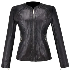 Women Cuadra Jackets-Womens Black Leather Shearling Jacket