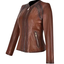 Women Cuadra Jackets-Womens Brown Leather Shearling Jacket