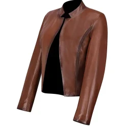 Women Cuadra Jackets-Womens Brown Leather Short Jacket