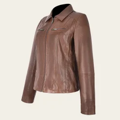 Women Cuadra Jackets-Womens Honey Leather Jacket With Decorative Pockets