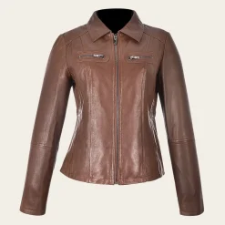 Women Cuadra Jackets-Womens Honey Leather Jacket With Decorative Pockets