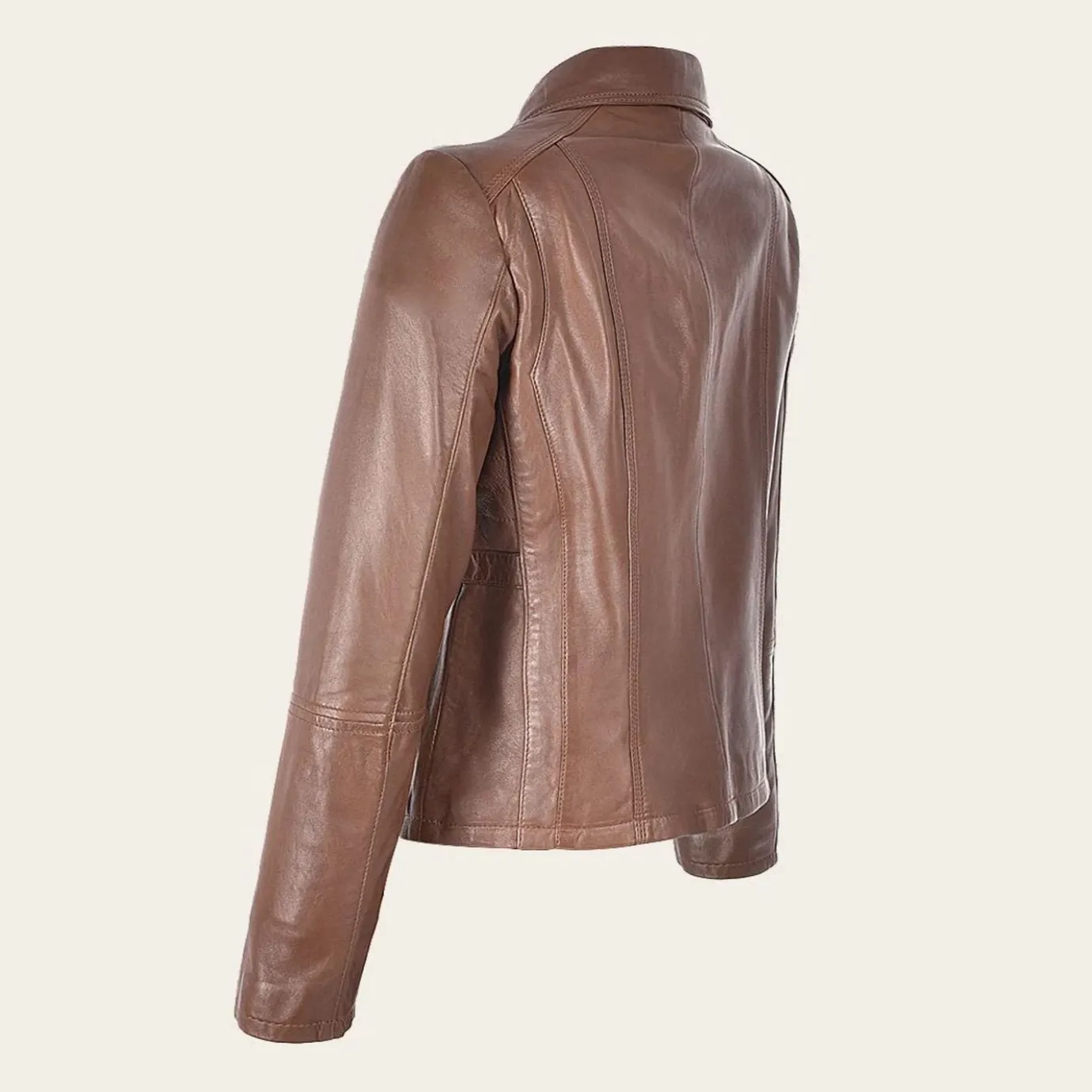 Women Cuadra Jackets-Womens Honey Leather Jacket With Decorative Pockets