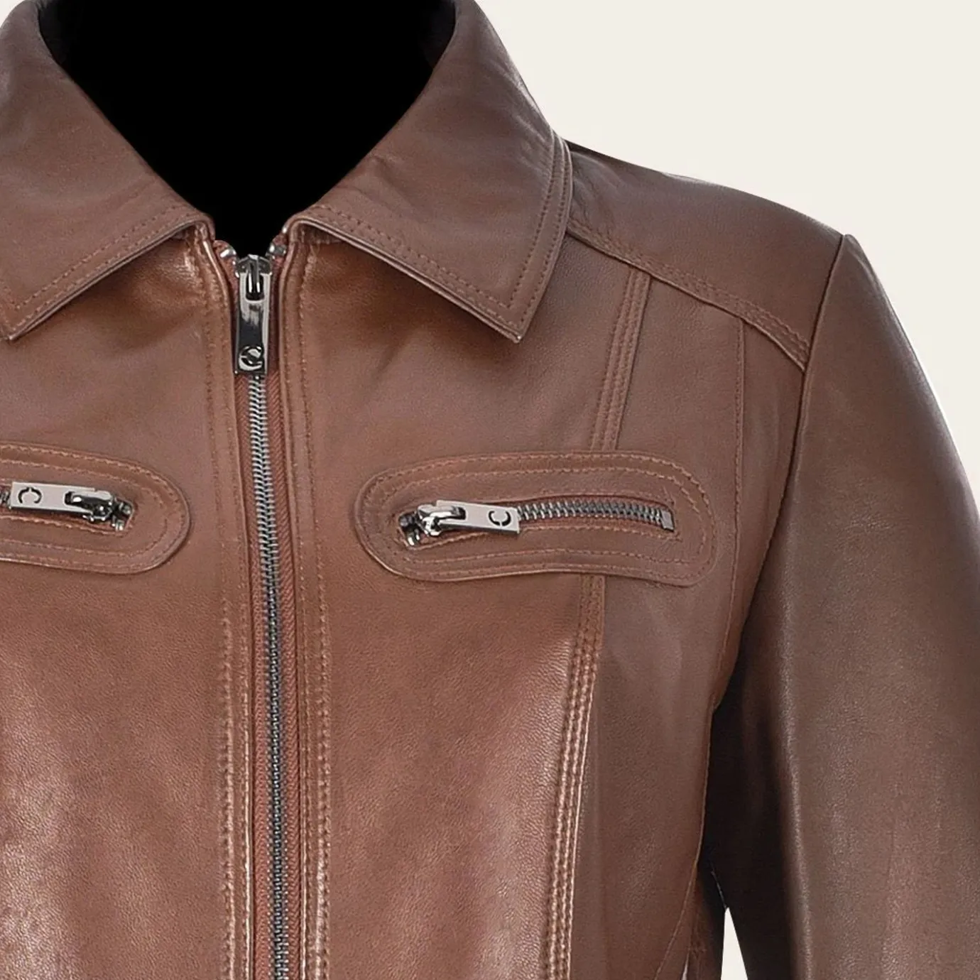 Women Cuadra Jackets-Womens Honey Leather Jacket With Decorative Pockets